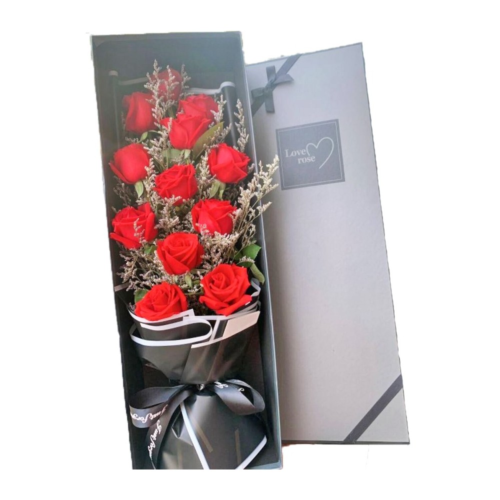 Caixa com 9 rosas vermelhas