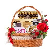 Basket of Chocolate Lovers with Red Roses