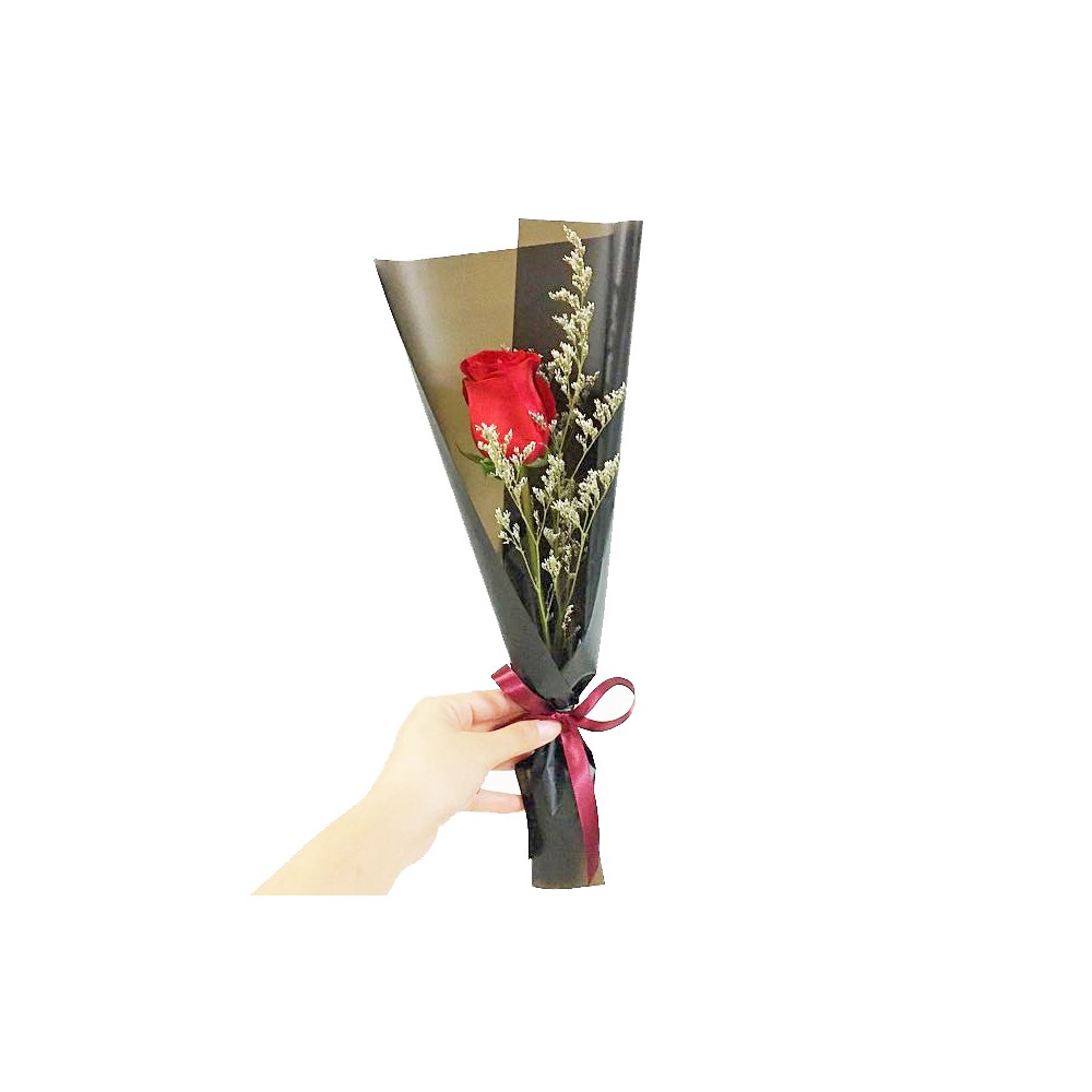Mini Bouquet Une Rose Rouge avec Gypsophile