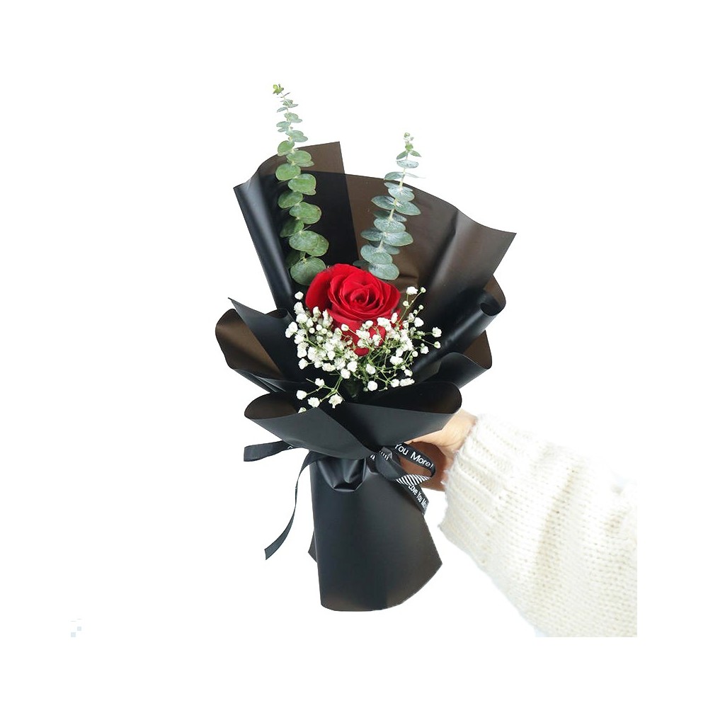 Single Stalk Red Rose with Gypsophila and Eucalyptus Mini Bouquet Single Stalk Red Rose with Gypsophila and Eucalyptus Mini Bouquet