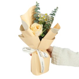 Single Stalk Champagne Rose with Eucalyptus and Marguerite Daisies Mini Bouquet