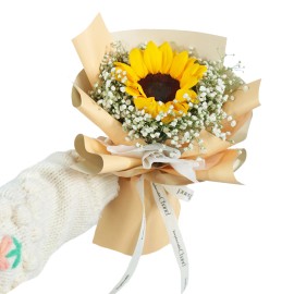 Mini-Strauß Einzelstiel-Sonnenblume und Schleierkraut