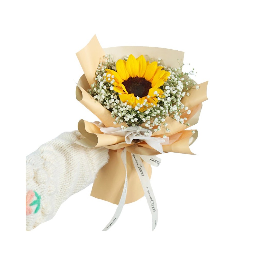 Mini Bouquet Single Stalk Sunflower with Gypsophila