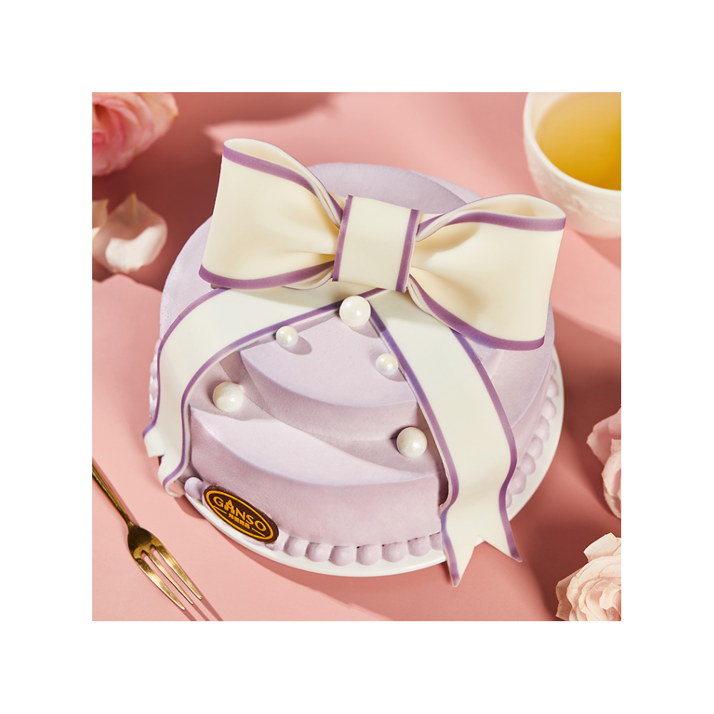 [Ganso Shop] रिबन स्टाइल डबल लेयर बर्थडे फ्रूट केक