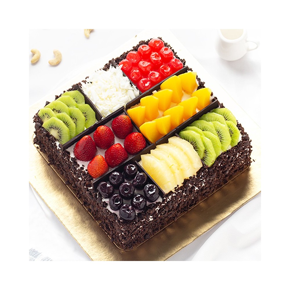 Multi Fruits Square Shaped Birthday Cake Multi Fruits Square Shaped Birthday Cake