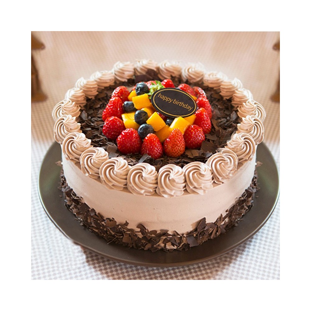 Black Forest Birthday Cake with Strawberries, Mangoes, Blueberries Black Forest Birthday Cake with Strawberries, Mangoes, Blueberries