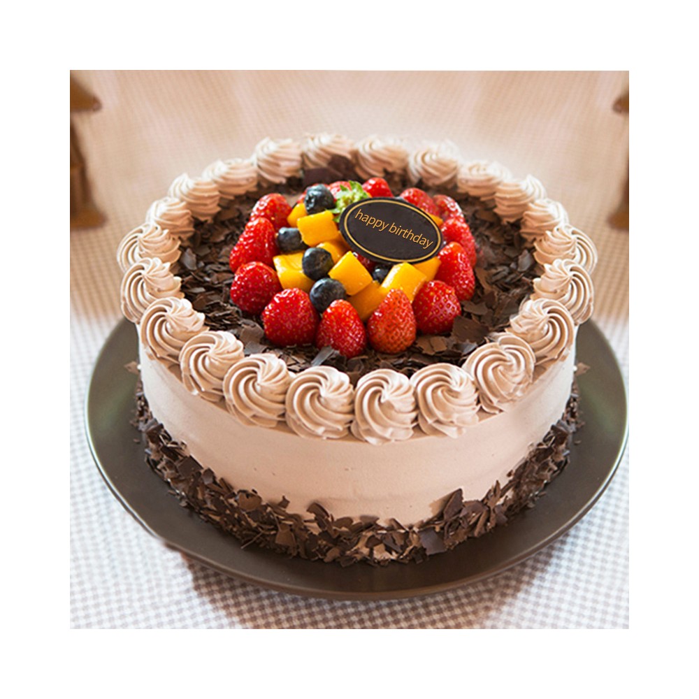 Black Forest Birthday Cake with Strawberries, Mangoes, Blueberries