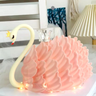 bolo de aniversário em forma de cisne rosa