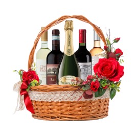 Wines lover gift basket with red roses