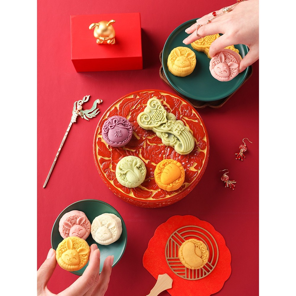 Lot De 4 Moules à Gâteau De Lune - 12 Motifs Différents, Pour Festival De Mi-Automne, Biscuits Et Savon