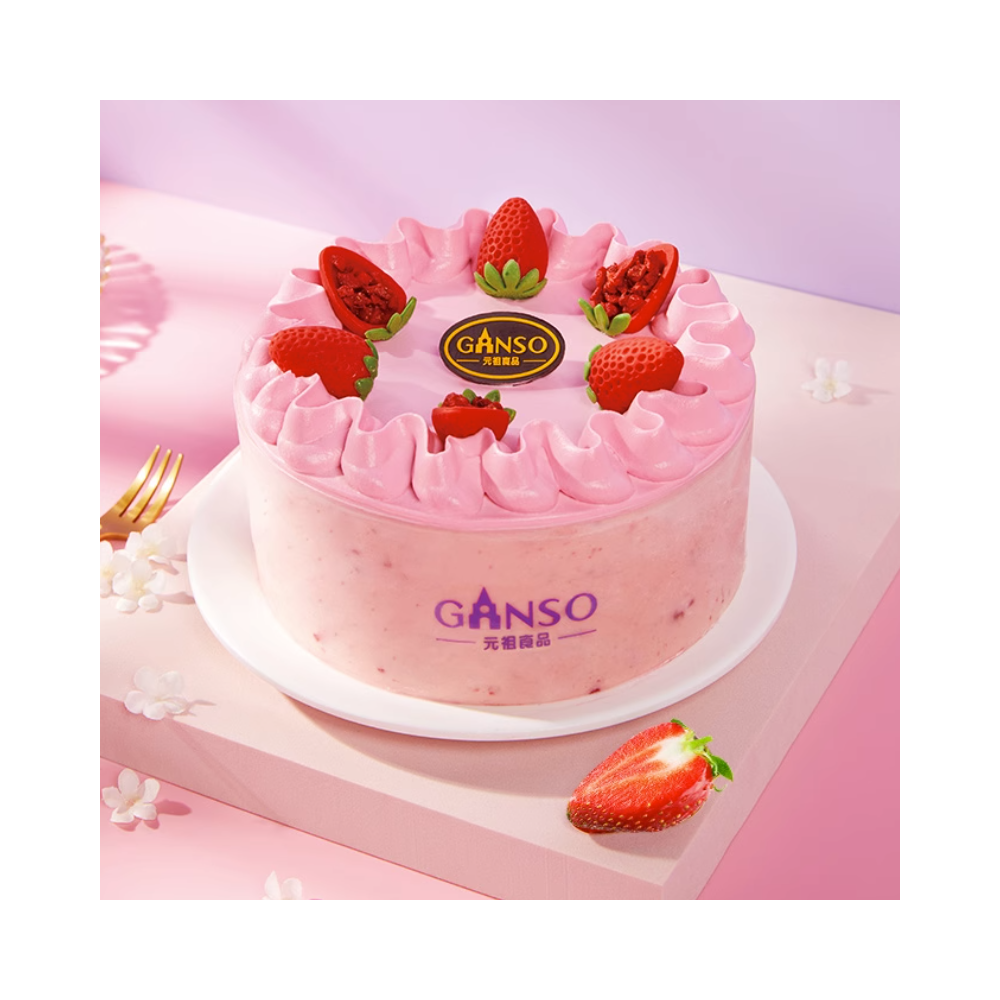 [Ganso Shop] Bolo Mousse de Morango Bolo de Frutas para Aniversário