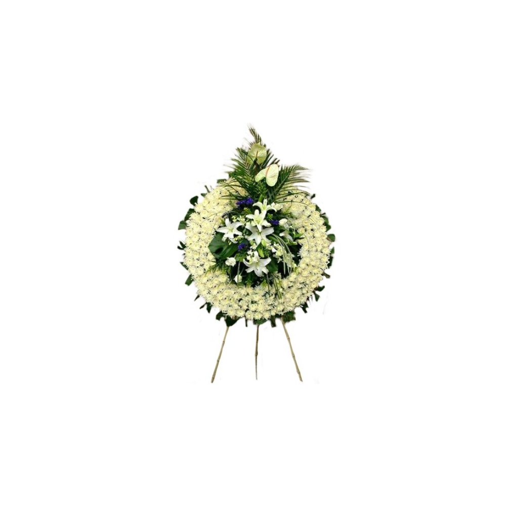 Funeral wreath - White Chrysanthemum, Green palms and White Lilies Funeral wreath - White Chrysanthemum, Green palms and White Lilies