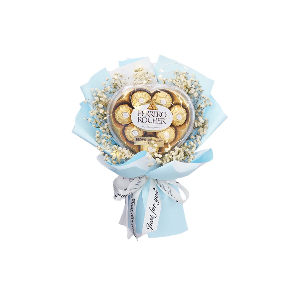 The Mini Bouquet Ferrero Rocher Chocolates Box and Gypsophila « Little Cute »
