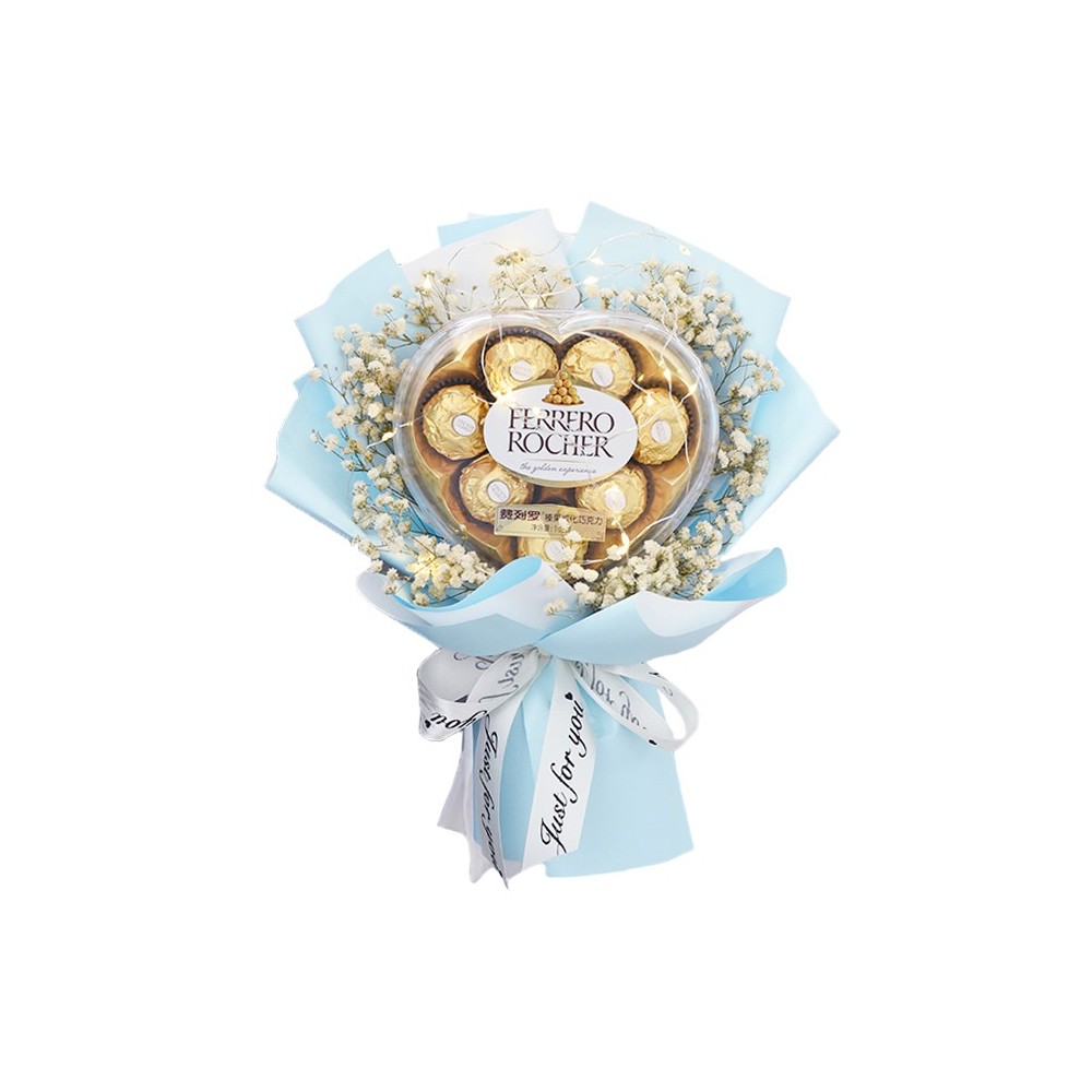 The Mini Bouquet Ferrero Rocher Chocolates Box and Gypsophila « Little Cute »