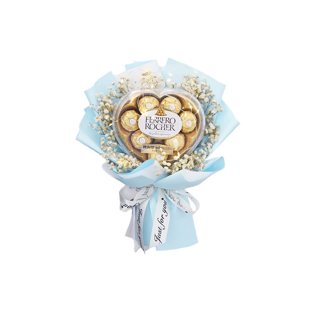 Caixa de Mini Buquê de Chocolates Ferrero Rocher e Gipsofila « Pequena e Fofa »