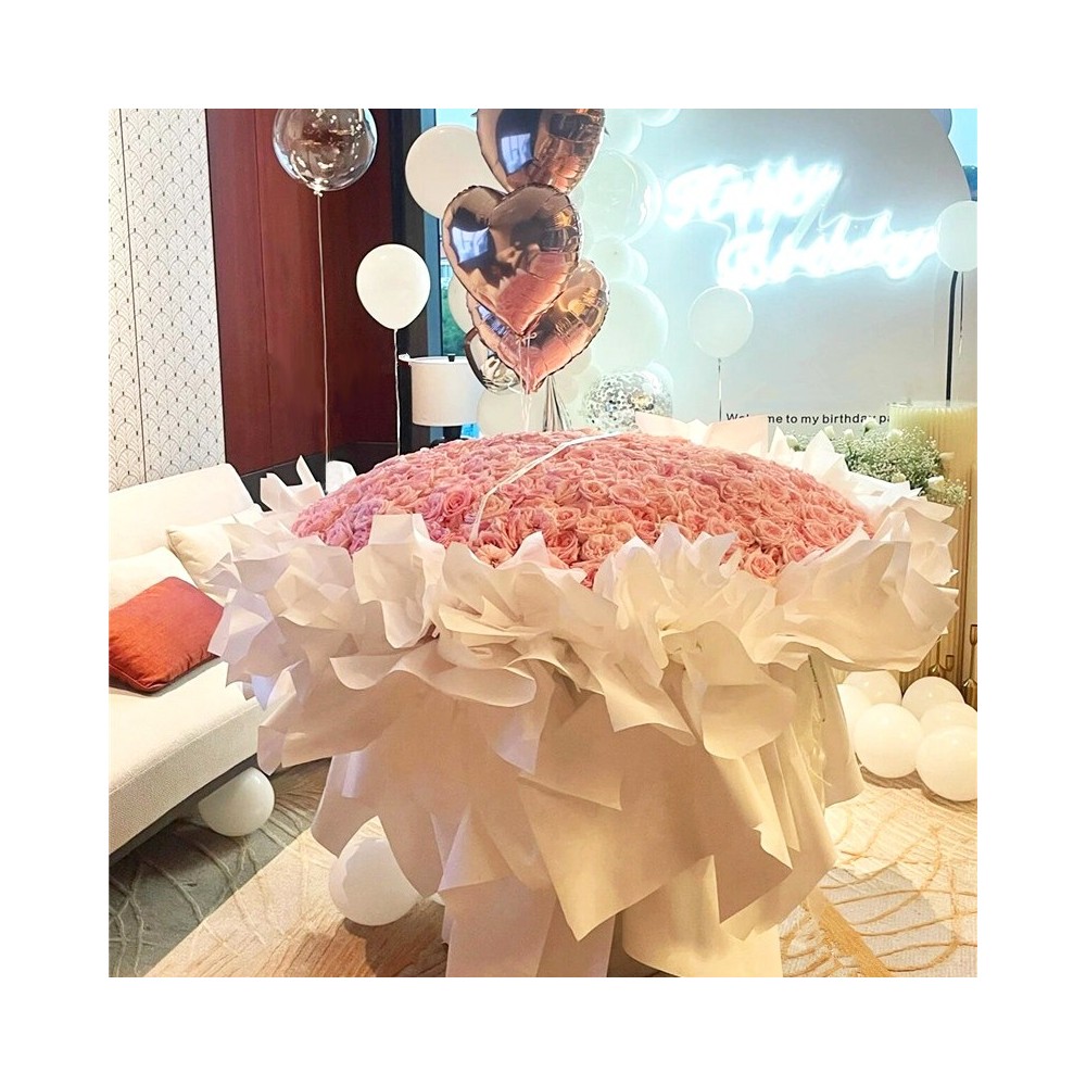 999 गुलाबी गुलाबों का गुलदस्ता « मैंने कहा मैं तुमसे प्यार करता हूँ और यह हमेशा के लिए है »