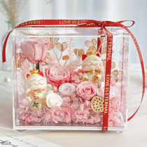 Preserved Flowers and Chinese Lucky Cats in a Glass Box