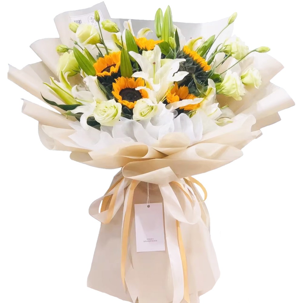 The Bouquet of Sunflowers and White Lilies « Glorious »