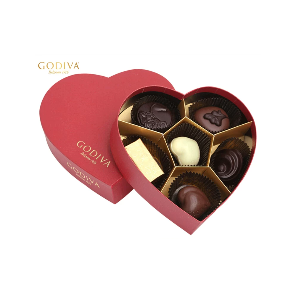 Godiva प्रीमियम चॉकलेट्स दिल के आकार का लाल रंग का उपहार बॉक्स