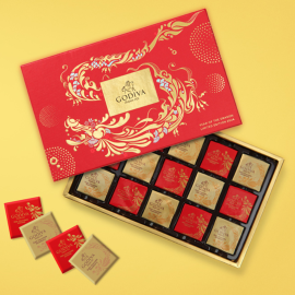 Godiva Premium Pralinen, 15 Stück, rechteckige Geschenkbox mit Drachen-Chinese-Neujahrs-Thema