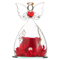 천사 유리 돔 속 보존된 장미와 수국 꽃