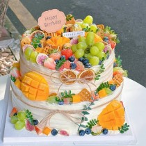 혼합 과일 이중 층 원형 우유 크림 생일 케이크