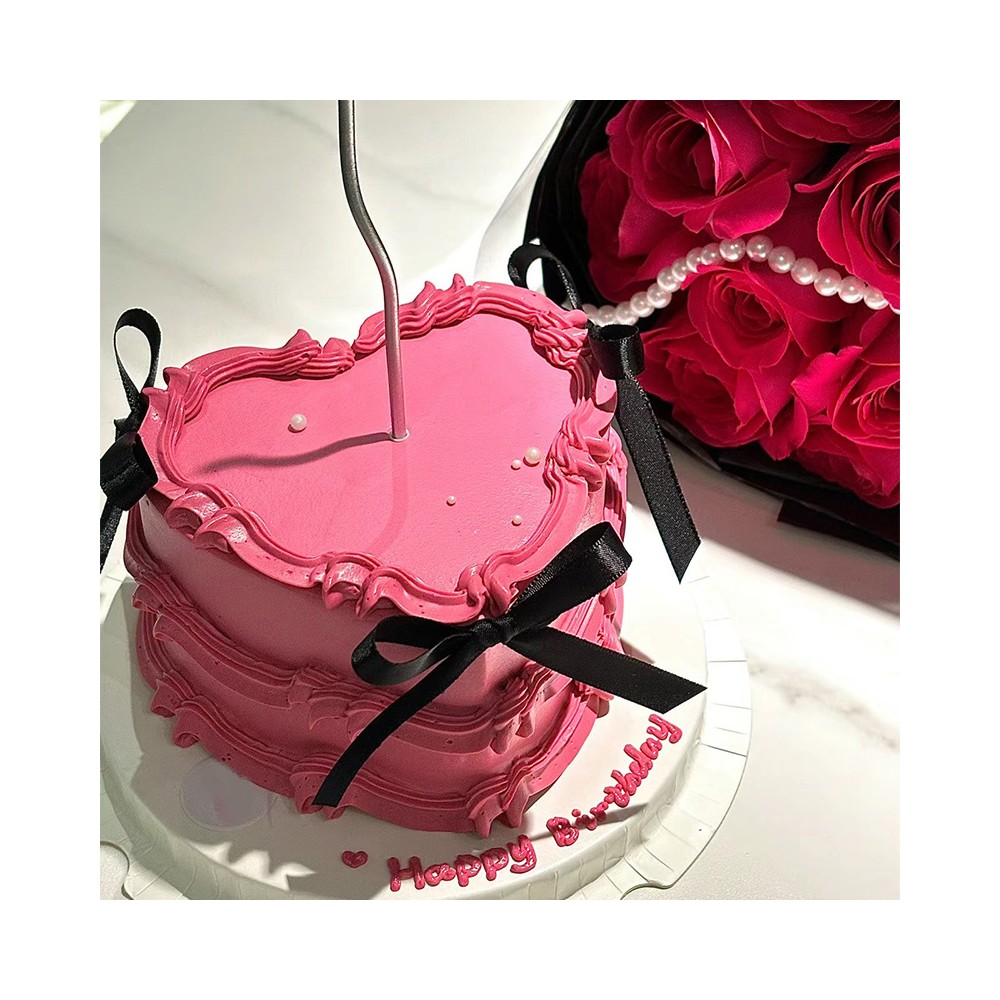 우아한 핫 핑크 하트 모양의 기쁨 생일 케이크 우아한 핫 핑크 하트 모양의 기쁨 생일 케이크