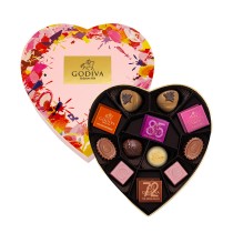 Caixa de presente de chocolates em formato de coração da Coleção Comemorativa Godiva , 16 unidades.