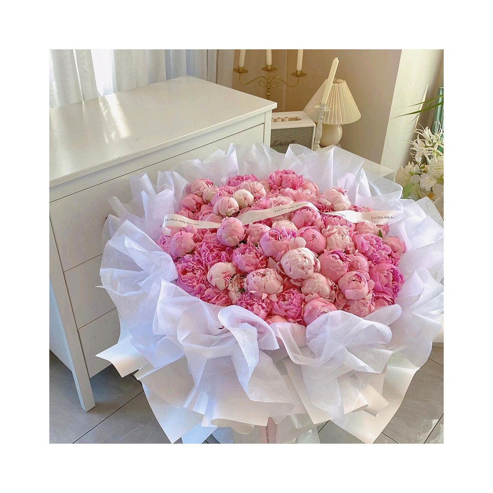O Buquê de 52 Peônias Cor-de-Rosa « Devoção Próspera »