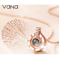 Vana S925 Silver Radiant Love Projection Necklace 100 Ways to Say I Love You