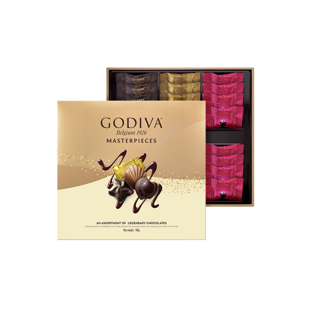 Caixa de presente Godiva Masterpieces com sortimento de chocolates, 24 unidades, 180g