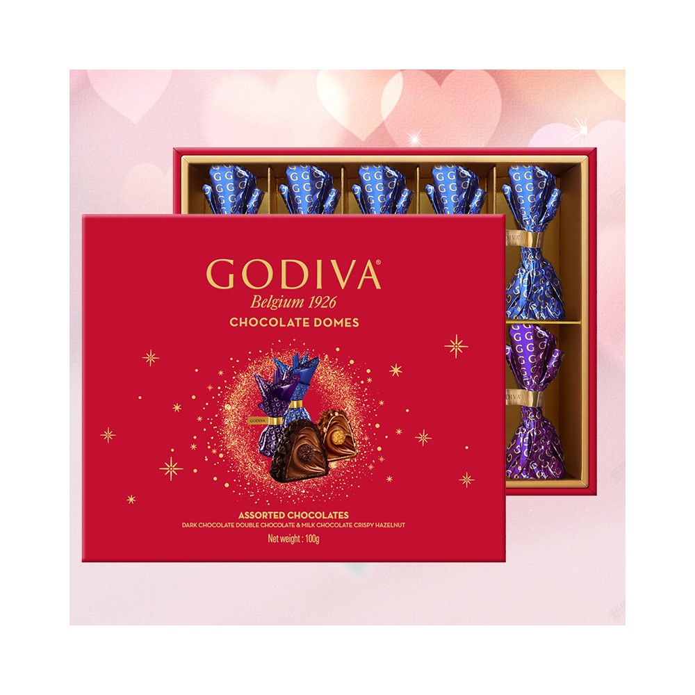 Caixa de presente com 10 bombons sortidos Godiva Chocolate Domes de 100g