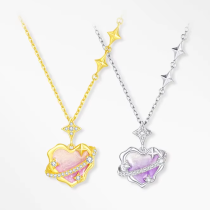 Conjunto de colar e pulseira Chow Tai Seng em prata esmaltada S925