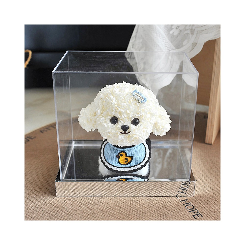 Cute Preserved Hydrangea Puppy – Maltese/Bichon Style with Yellow Duck Design