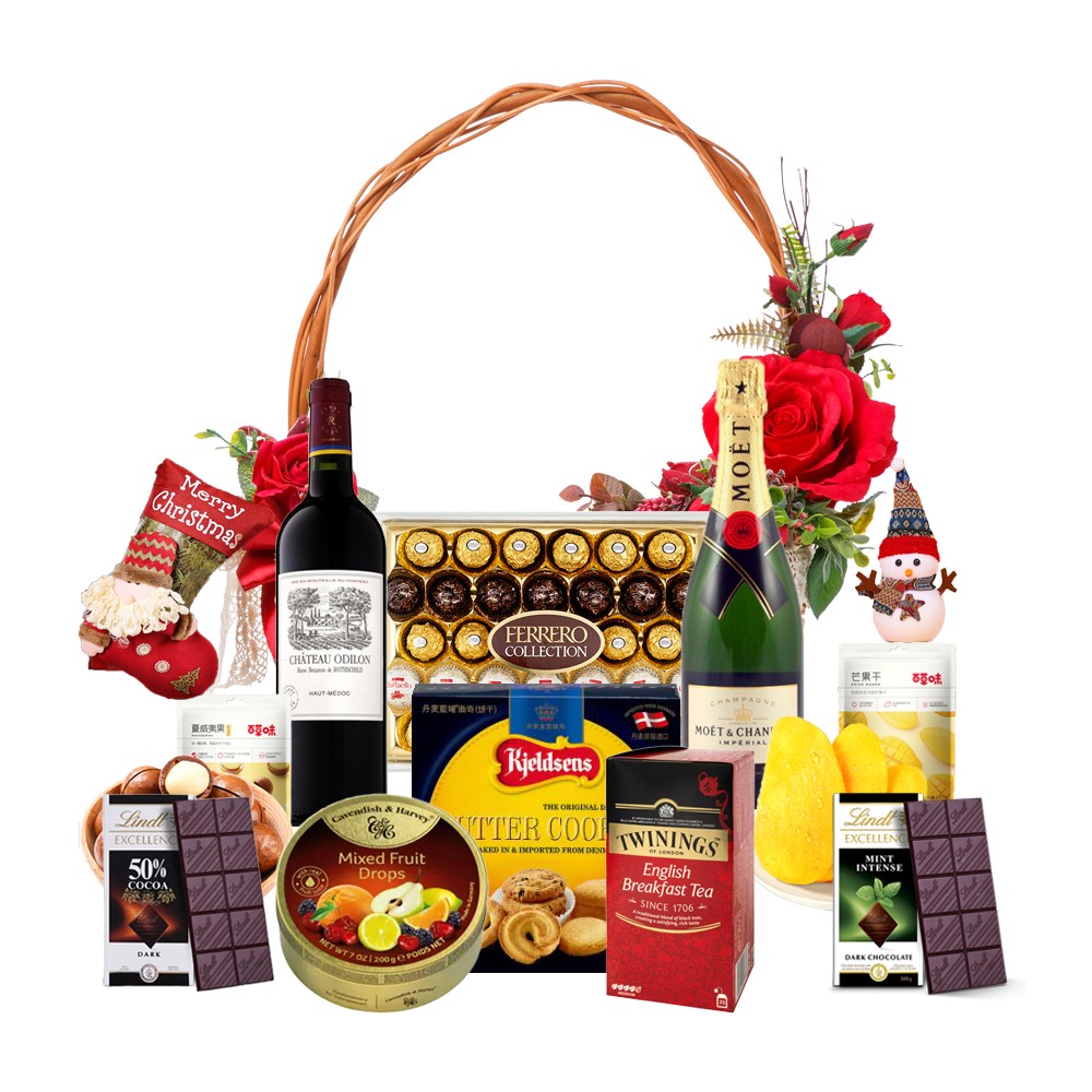 Luxuriöser Weihnachts-Champagner- und Gourmet-Geschenkkorb