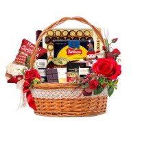 Cesta de Natal de Luxo com Champanhe e Produtos Gourmet