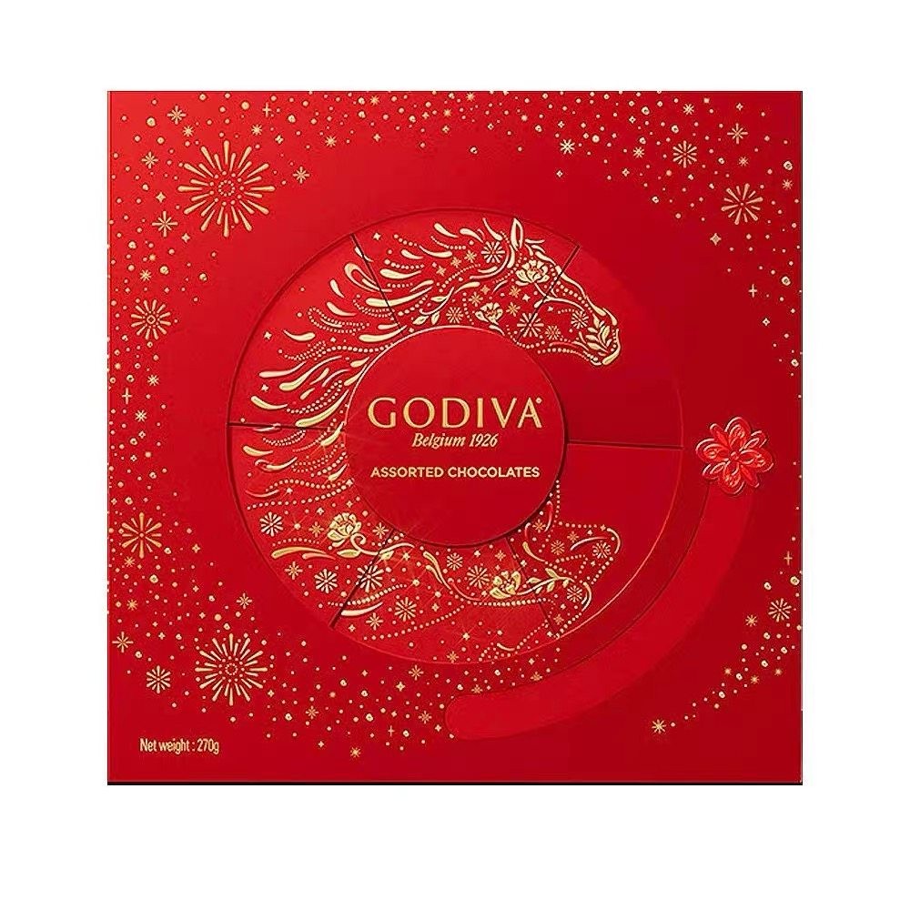 Caixa de presente Godiva Ano do Cavalo com chocolates sortidos para o Ano Novo Chinês