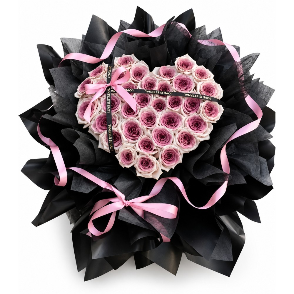 52 roses prune · Bouquet en forme de cœur