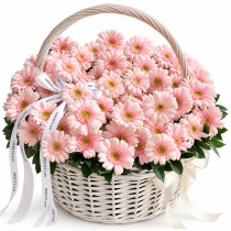 华沙非洲菊——52朵粉色雏菊手提篮