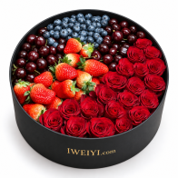 Coffret cadeau rond de fruits et de fleurs « Cadeau délicieux »
