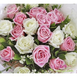 8 hochwertige weiße Rosen und 12 rosafarbene Rosen Marie