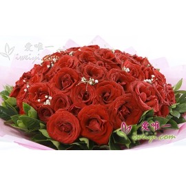Le bouquet de fleurs « Le Vrai Amour ne Meurt Jamais » « 99 roses rouges »