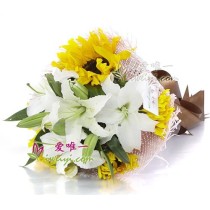 Mini Bouquet Single Stalk Sunflower with Gypsophila