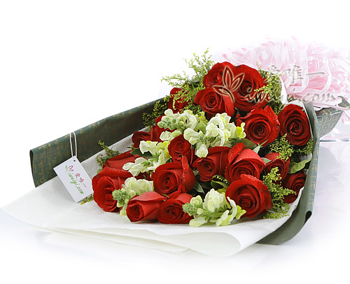 mazzo di rose rosse e bocche di leone gialle