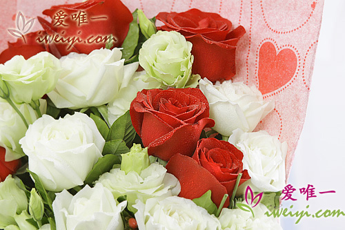 einen Strauß aus roten und weißen Rosen nach China senden