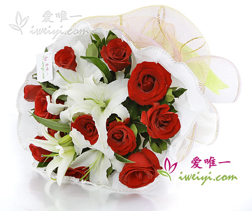 bouquet of red roses and white lilies