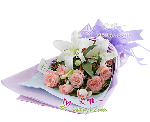 bouquet of pink roses and white lilies