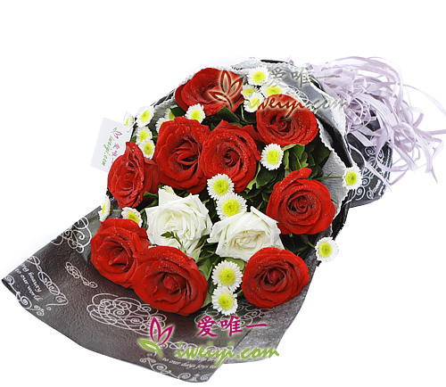 bouquet of red and white roses