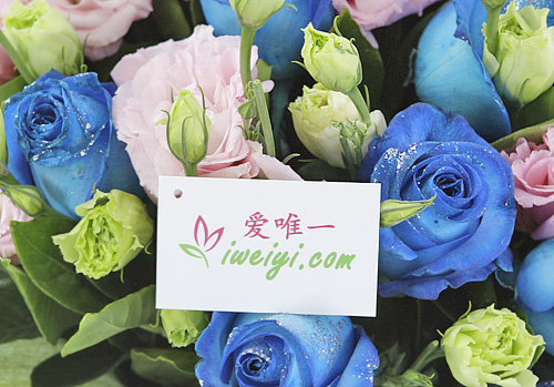 send a bouquet of blue roses and pink lisianthus to China