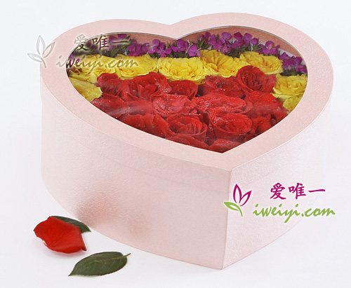 boxed flowers with red roses et yellow roses